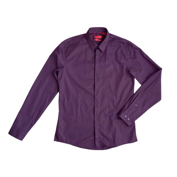 HUGO Hugo Boss Purple Slim Fit Men's Dress Shirt – Long Sleeve Button Up Size L